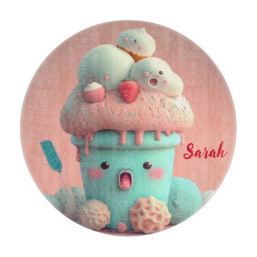 Kawaii-Eisbecher Schneidebrett (Vorderseite)