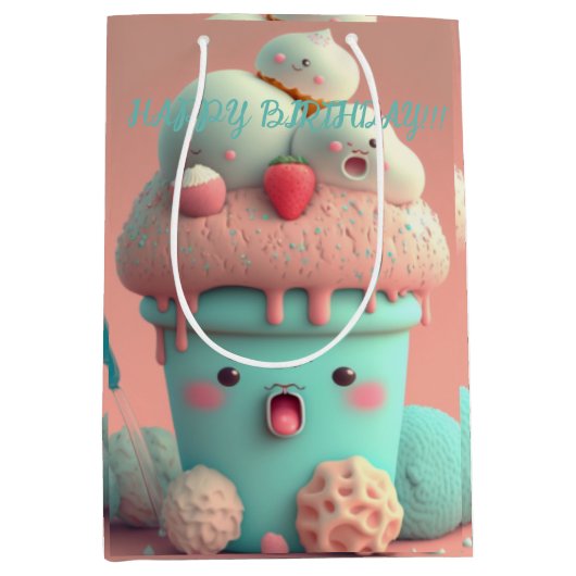 Kawaii Eiscreme Becher Medium Geschenktasche Mittlere Geschenktüte (Vorderseite)