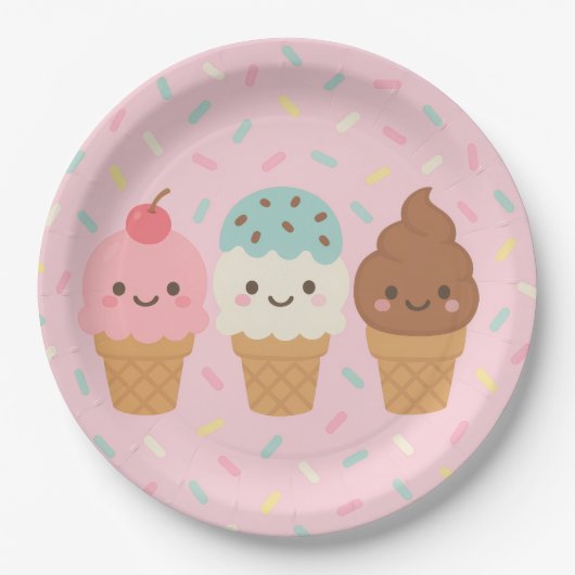 Kawaii-Eiscreme-Geburtstagspapierteller Pappteller (Vorderseite)