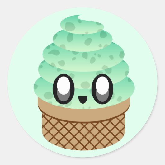 Kawaii-Eiscreme-Minze-Schokoladensplitter Runder Aufkleber (Vorderseite)