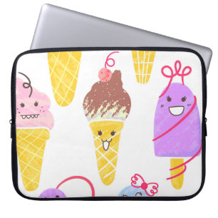 Kawaii-Eiscreme, süß, nahtloses Muster. Laptopschutzhülle