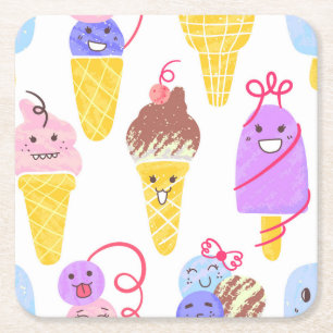 Kawaii-Eiscreme, süß, nahtloses Muster. Rechteckiger Pappuntersetzer