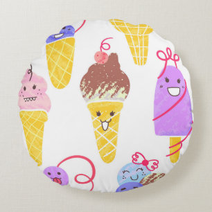 Kawaii-Eiscreme, süß, nahtloses Muster. Rundes Kissen