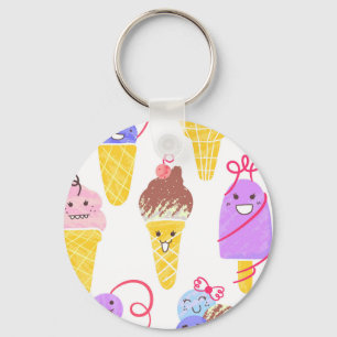 Kawaii-Eiscreme, süß, nahtloses Muster. Schlüsselanhänger