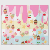 Kawaii-Eiscreme- & Tropfwrappingpapier | Geschenkpapier (Flach)