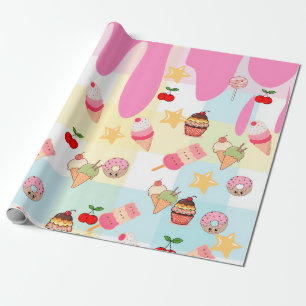 Kawaii-Eiscreme- & Tropfwrappingpapier Geschenkpapier