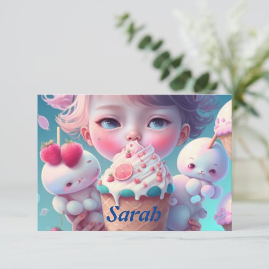 Kawaii-Eismädchen Dankeskarte (Stehend Vorderseite)
