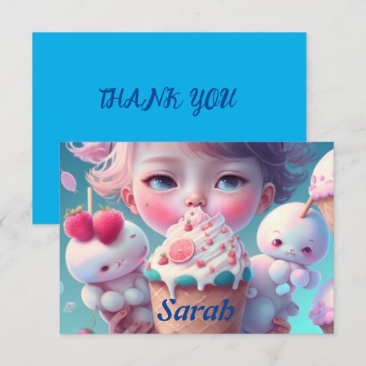Kawaii-Eismädchen Dankeskarte (Vorne/Hinten)