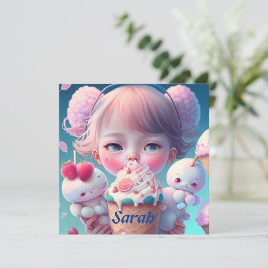 Kawaii-Eismädchen Karte (Stehend Vorderseite)
