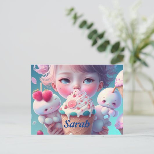 Kawaii-Eismädchen Postkarte (Stehend Vorderseite)