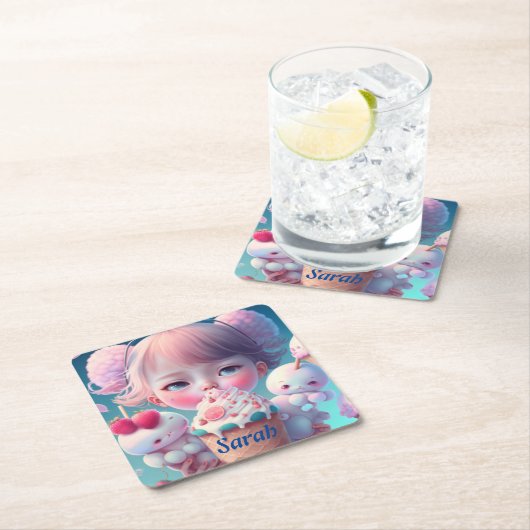 Kawaii-Eismädchen Rechteckiger Pappuntersetzer (Vor Ort)