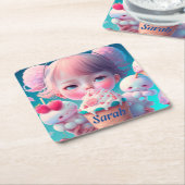 Kawaii-Eismädchen Rechteckiger Pappuntersetzer (angewinkelt)