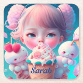 Kawaii-Eismädchen Rechteckiger Pappuntersetzer (Vorderseite)