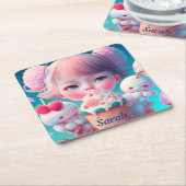Kawaii-Eismädchen Rechteckiger Pappuntersetzer (angewinkelt)