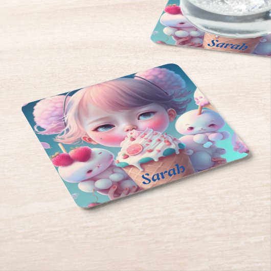 Kawaii-Eismädchen Rechteckiger Pappuntersetzer (angewinkelt)
