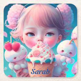 Kawaii-Eismädchen Rechteckiger Pappuntersetzer