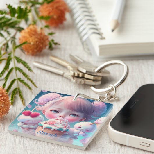 Kawaii-Eismädchen Schlüsselanhänger (Vorderseite rechts)