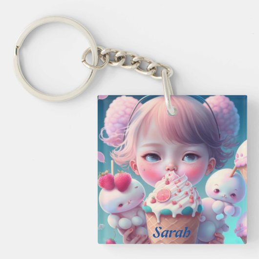Kawaii-Eismädchen Schlüsselanhänger (Vorderseite)