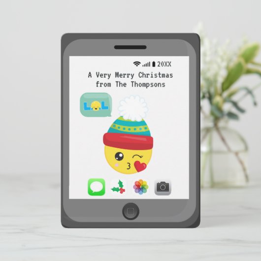 Kawaii Emoji themed Frohe Weihnachtsgrüße Karte (Stehend Vorderseite)