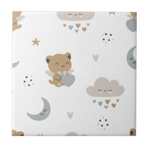 Kawaii Engelkatzen & Wolken (1) Fliese