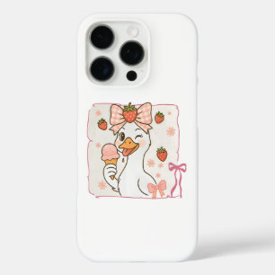 Kawaii Ente mit Erdbeereis iPhone 16 Pro Hülle