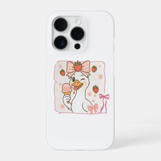Kawaii Ente mit Erdbeereis iPhone Hülle (Rückseite)