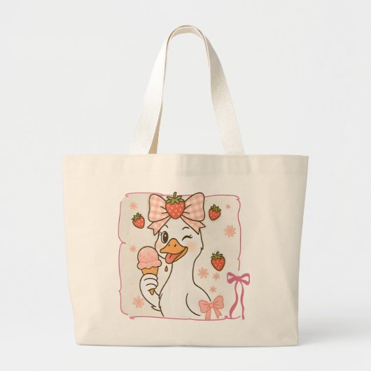 Kawaii-Ente mit Erdbeereis Jumbo Stoffbeutel (Vorne)