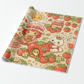Kawaii-Erdbeer-Picknick-Geschenkpapier Geschenkpapier (Ungerollt)