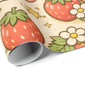Kawaii-Erdbeer-Picknick-Geschenkpapier Geschenkpapier (Rolleneckpunkt)