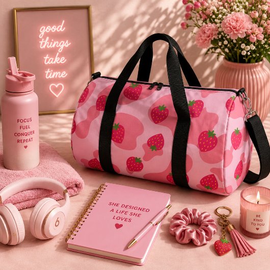 Kawaii Erdbeerkuh Muster Duffle Bag