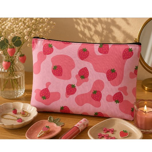 Kawaii Erdbeerkuh Muster Zubehörtasche