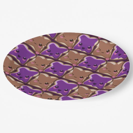 Kawaii Erdnussbutter-und Gelee-Freunde Pappteller (Schrägansicht)