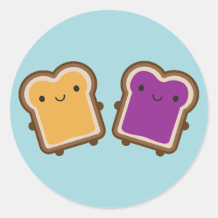 Kawaii Erdnussbutter- und Geleesandwich-Paar Runder Aufkleber
