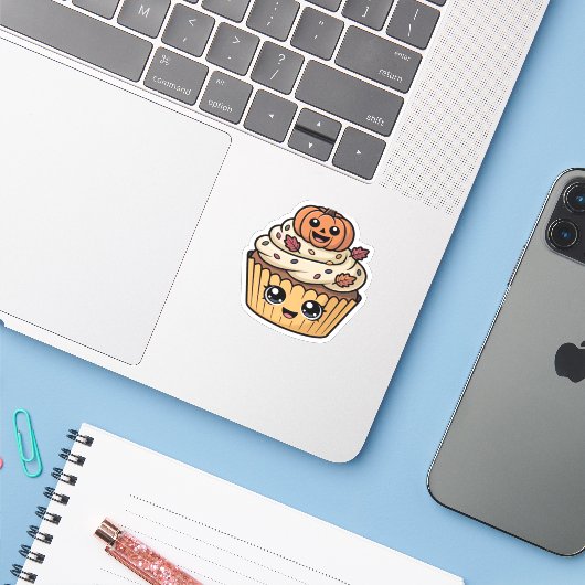 Kawaii Erntedank cupcake Klassischer T - Shirt Aufkleber (Laptop mit iPhone)