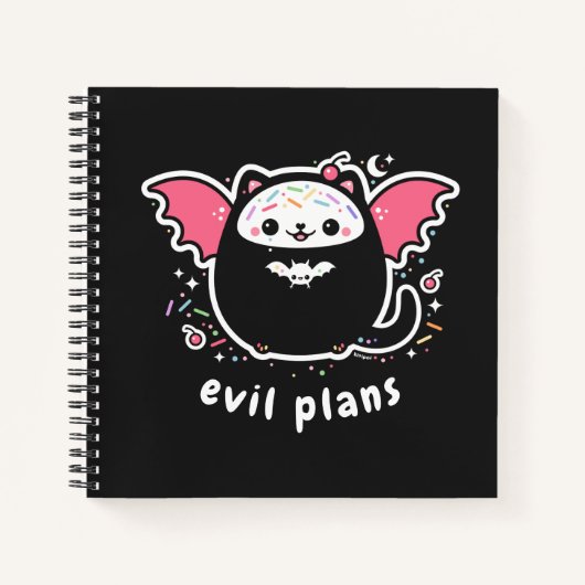 Kawaii Evil Plans Notebook mit Winged Kitty Notizblock (Vorderseite)