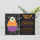 Kawaii Eyeball Halloween Cupcake Party Einladung (Stehend Vorderseite)