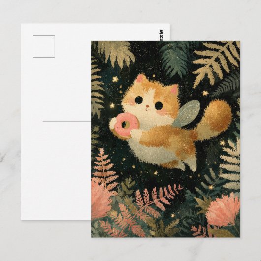Kawaii Fairy Cat mit Donut Postkarte (Vorne/Hinten)