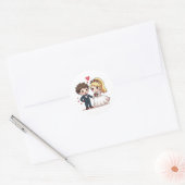 Kawaii Fairy Tale Wedding - Chibi Couple Runder Aufkleber (Umschlag)