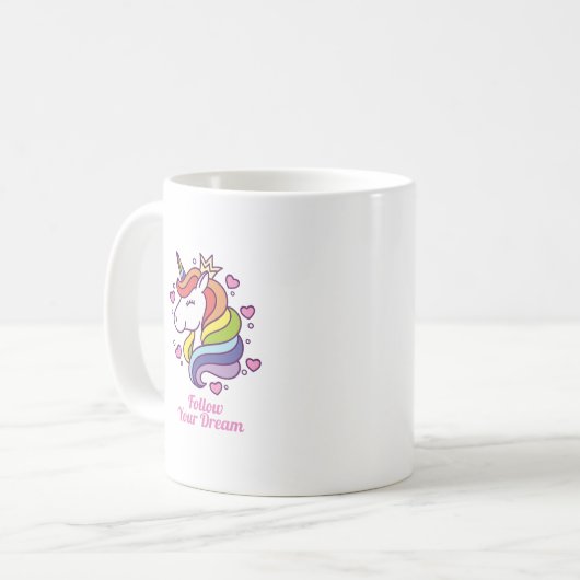 Kawaii Farbenfrohe Regenbogen Einhorn Kaffeetasse (Vorderseite Links)