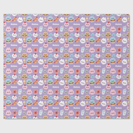 Kawaii Fast Food Burger Donut Pattern Geschenkpapier (Flach)