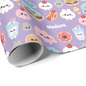 Kawaii Fast Food Burger Donut Pattern Geschenkpapier (Rolleneckpunkt)