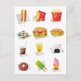 kawaii Fast Food Postkarte