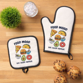 Kawaii Fast Food Stimmungsmuster Ofenhandschuh & Topflappen-Set