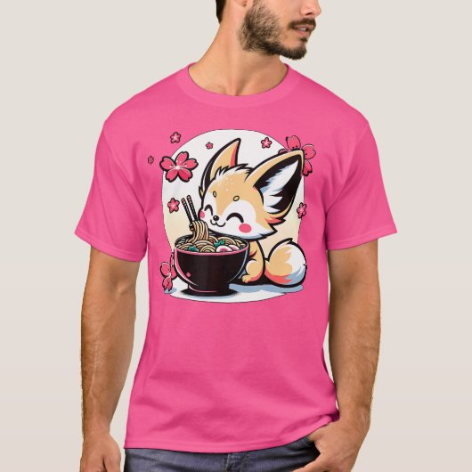 Kawaii Fennec Fox Eating Ramen T-Shirt (Vorderseite)