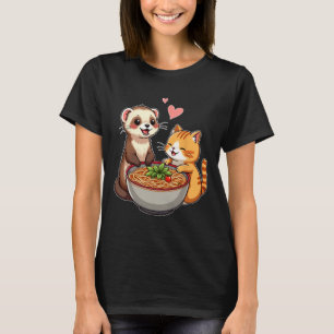 Kawaii Ferret und Katzen essen Ramen Niedlich Japa T-Shirt