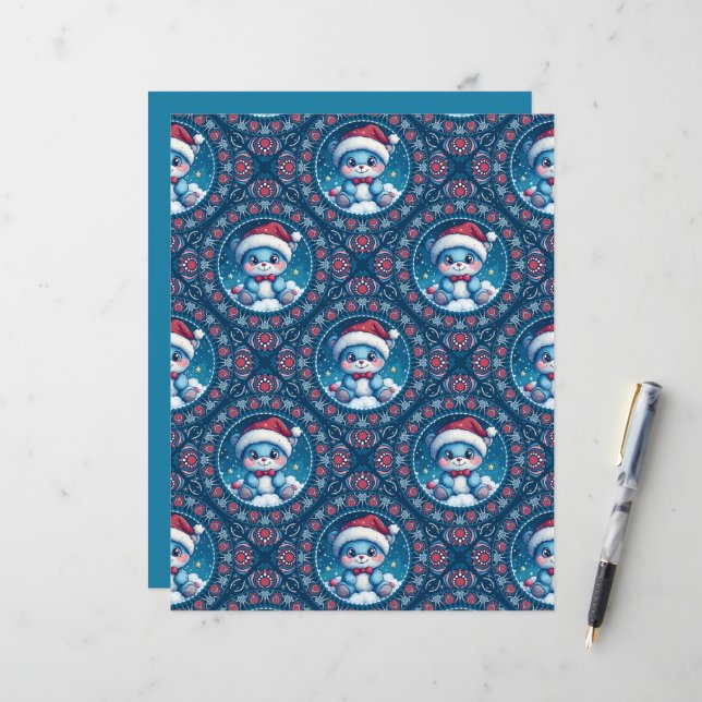 Kawaii Festive Bear Mandala Diamond Tile Scrapbook (Vorderseite/Rückseite Beispiel)