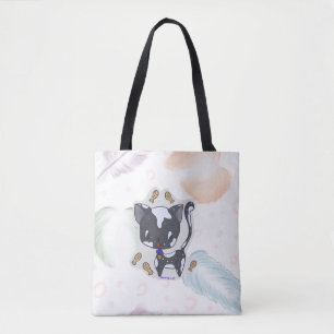 Kawaii Fisch Katze mit Feathers Tote Tag Tasche