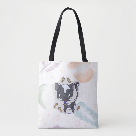 Kawaii Fisch Katze mit Feathers Tote Tag Tasche (Vorderseite)