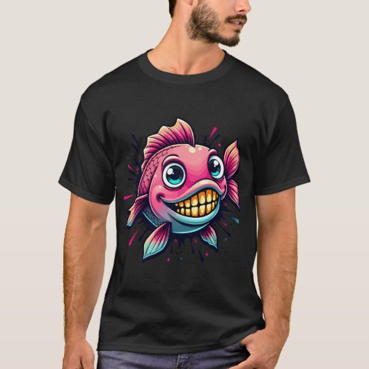 Kawaii Fisch-Spritz-Effekt T-Shirt (Vorderseite)