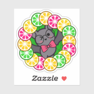 Kawaii-Fledermaus Pink Grapefruit- und Zitruskranz Aufkleber